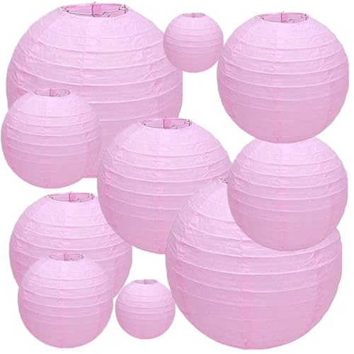 Kinteshun Folding Round Paper Lantern Reusable Chinese/Japanese Style Hanging Ornament Lamp Cover for Garden Birthday Party Decoration Supplies(Pink,10pcs Assorted Sizes) - Image 1