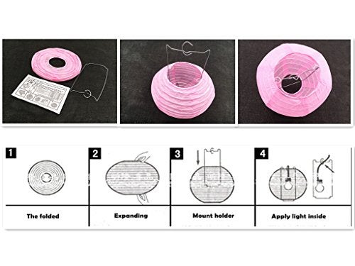 Kinteshun Folding Round Paper Lantern Reusable Chinese/Japanese Style Hanging Ornament Lamp Cover for Garden Birthday Party Decoration Supplies(Pink,10pcs Assorted Sizes) - Image 4