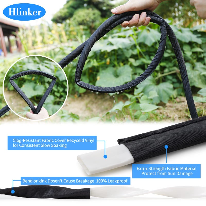 Hlinker Flat Soaker Hose 100 FT for Garden Beds, 50Ft 2Packs 1/2" Linkable Consistent Drip Irrigation Hose Save 80% Water, Leakproof Heavy Duty Double Layer Sprinkler Hose - Image 5