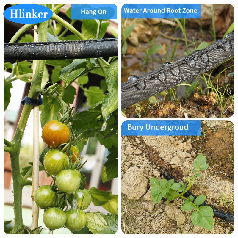Hlinker Flat Soaker Hose 100 FT for Garden Beds, 50Ft 2Packs 1/2" Linkable Consistent Drip Irrigation Hose Save 80% Water, Leakproof Heavy Duty Double Layer Sprinkler Hose - Image 4