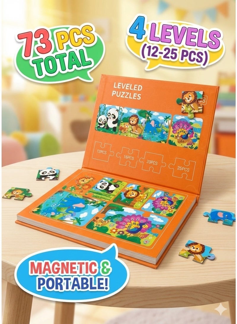 ديو تويز مجموعة ألغاز مغامرات سفاري مغناطيسية 4 في 1 (73 قطعة) | مجموعة ألغاز تركيب الصور المتدرجة - Image 1