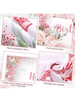 Breling 2 Pcs Pink Rose Gold Birthday Party Supplies Happy Birthday Backdrop Floral Banner Rose Gold Plastic Tablecloth Table Cover For Photoshoot For Girls Women  - Image 4