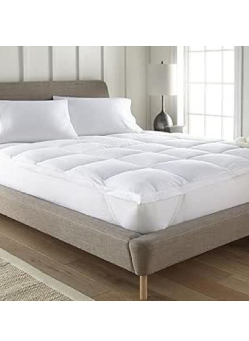 Donetella - Cotton Hotel Mattress Topper-1000GSM King Size 200x200+8 Cm  Supersoft Fabric With Anchor Band, White - Image 1