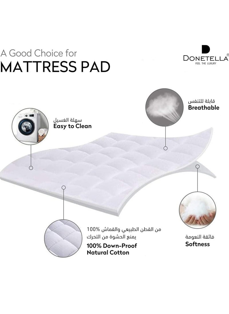 Donetella - Cotton Hotel Mattress Topper-1000GSM King Size 200x200+8 Cm  Supersoft Fabric With Anchor Band, White - Image 1