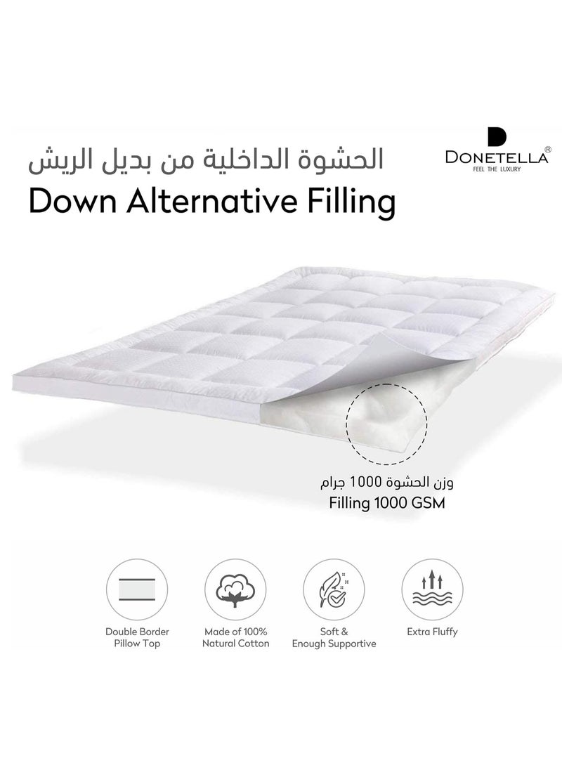 Donetella - Cotton Hotel Mattress Topper-1000GSM King Size 200x200+8 Cm  Supersoft Fabric With Anchor Band, White - Image 1