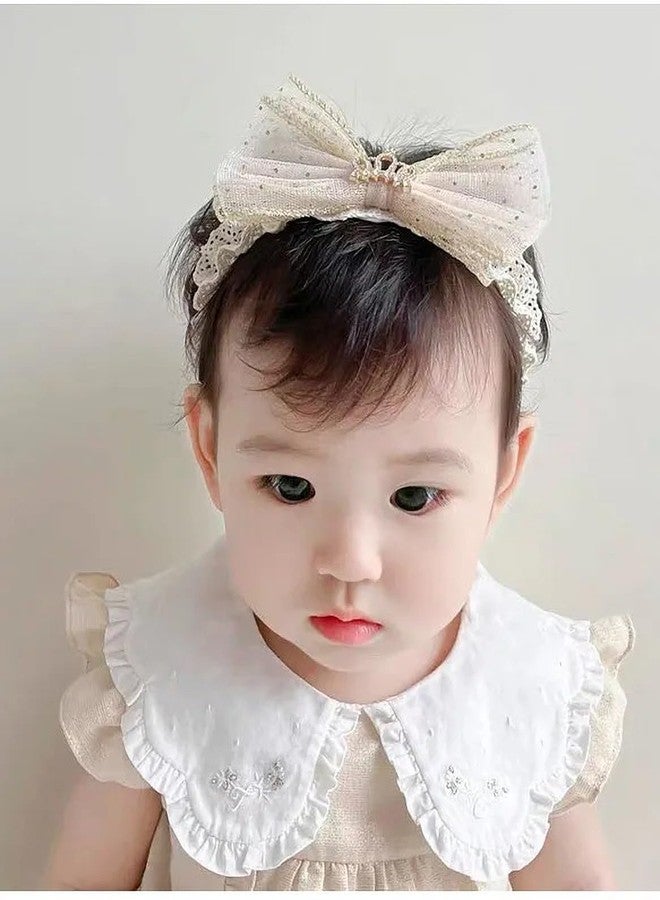 EvoNest Princess Bow Lace Headband for Newborn Infant Girls, Elegant Look Baby Hair Accessory - (6-12M) Pink - Image 1