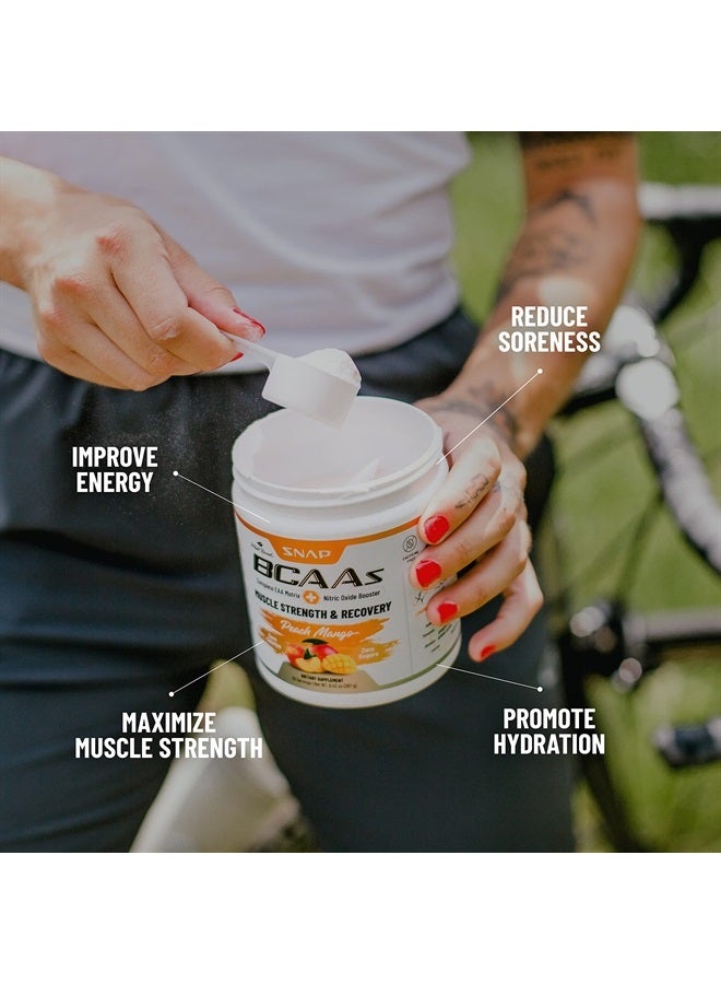 SNAP SUPPLEMENTS Snap BCAA Powder Essential Amino Supplement with Nitric Oxide Booster - Pre Workout Powder, Recovery Supplements Post Workout, Muscle Strength, BCAA for Women & Men (30 Servings) (Peach Mango) - Image 3