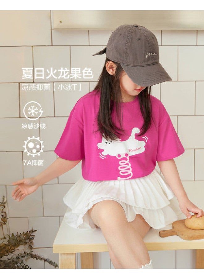 Zuoxi Girl's Short Sleeve Cooling Antibacterial T-shirt - 2025 New Summer Thin Ice-feel Kids Top For Girls - Image 1