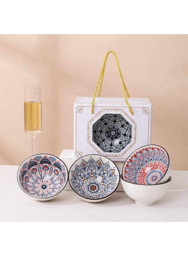 بي- بلس إنترناشونال أوعية بي بلس إنترناشونال، أوعية سيراميك، مجموعة أوعية، مجموعة أوعية سيراميك، أوعية تقديم الوجبات الخفيفة، وعاء إفطار، أوعية للوجبات الخفيفة، أوعية حساء، وعاء سيراميك (مجموعة من 4 قطع، بنمط عشوائي) متعدد الألوان 300 مل - Image 1