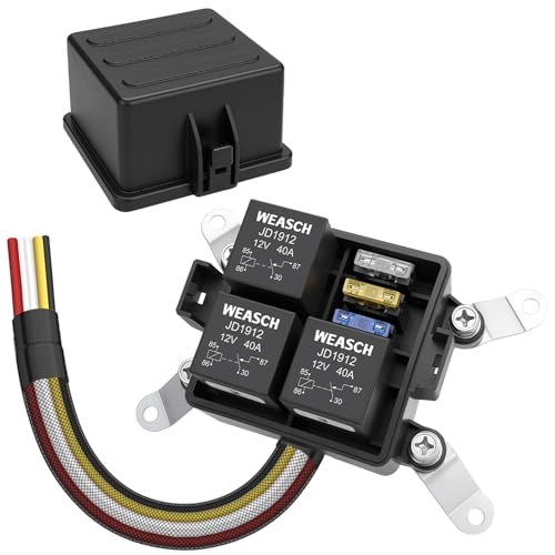 Weasch 12V 3 Way Pre-Wired Waterproof Fuse Relay Box, 3 Relays and 3 ATC/ATO Blade Fuses, 4-Pin 40A Relay Block and Kit, for Cars Truck Marine Boat Jeep - Image 1