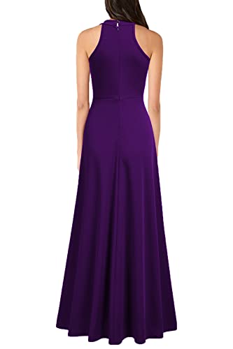 MUSHARE Women's Halter Neck Sexy Split Cocktail Party Maxi Long Formal Dress Purple - Image 2