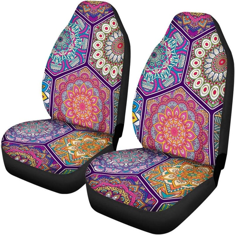 TOADDMOS Decorative Colorful Mandalas Patchwork Boho Flower Pattern Car Seat Covers Set of for 2 Front Seats,Auto Accessories Protectors Decor Universal Fit for Car Truck SUV - Image 1