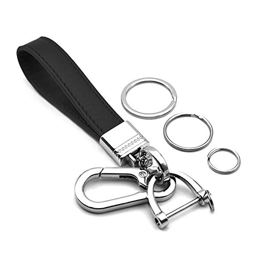 INFIPAR Multifunctional Car and Home Keychain Black Genuine Leather Key Chain and Metal Key Rings for Men Women, with 360 Degree Rotatable Snap Swivel and Anti-lost Screw - Image 1