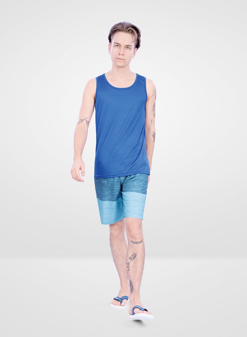 Web Denim Elastic Waistband With Drawstring Comfortable Polyester Swim Shorts For Men’s Quick Dry Swimming Trunks With Pockets For Boys - Image 1