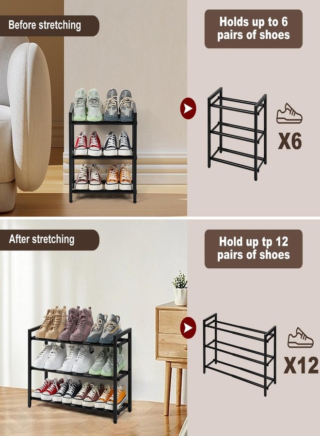 SALADAYS 3-Tier Expandable Shoe Rack, Adjustable Shoe Storage Shelf Organizer, Sturdy and Durable Metal Structure Free Standing Shoe Rack for Closet Entryway Doorway(Black) - Image 3