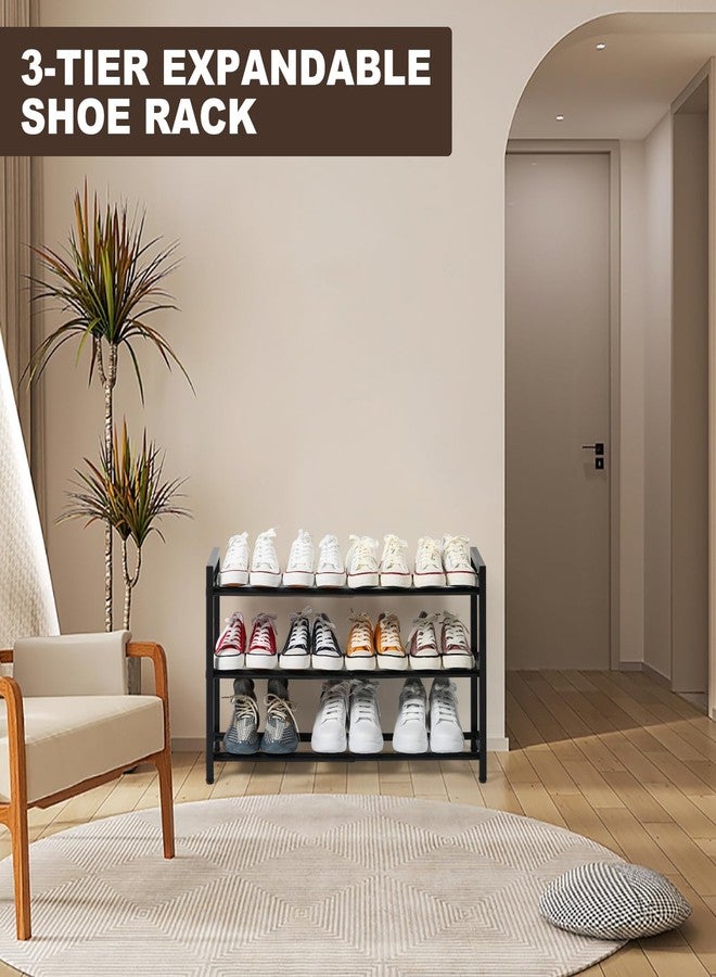 SALADAYS 3-Tier Expandable Shoe Rack, Adjustable Shoe Storage Shelf Organizer, Sturdy and Durable Metal Structure Free Standing Shoe Rack for Closet Entryway Doorway(Black) - Image 2