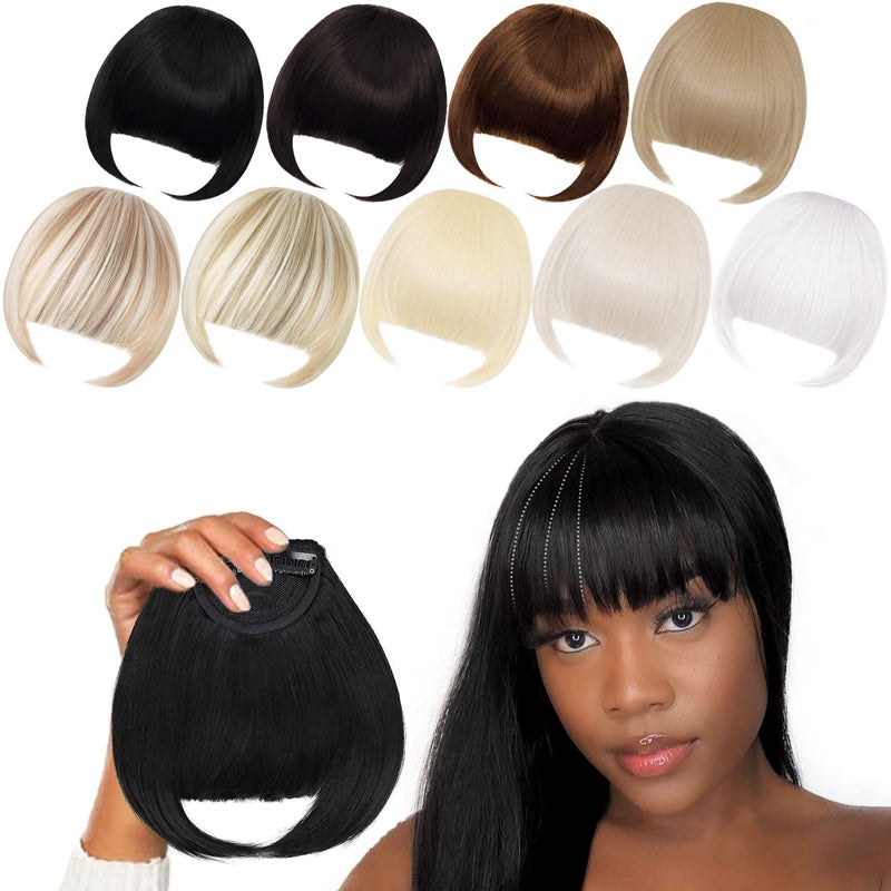 XRACEPHOL Black Bangs Hair Clip  Synthetic Flat Bangs with Temples for Women Natural Black