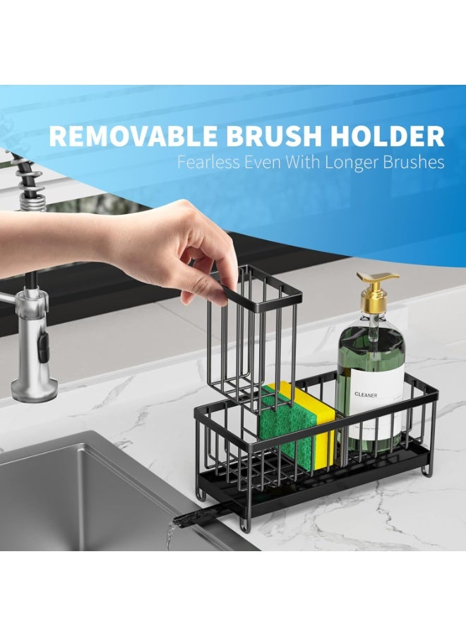 Sponge Holder for Kitchen Sink, Sink Caddy with High Brush Holder, Organzier Rustproof 304 Stainless Steel Dish Organizer Divider, Soap Dispenser Storage - Image 4