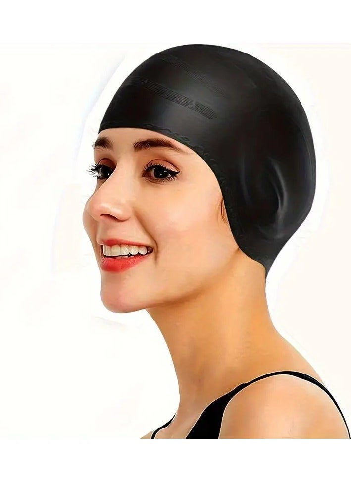 Goolsky 1pc Silicone Plus Ear Protection Swimming Cap, Adult Men's And Women's Waterproof Comfortable Non-slip Swimming Cap, Suitable For Long Hair  - Image 1