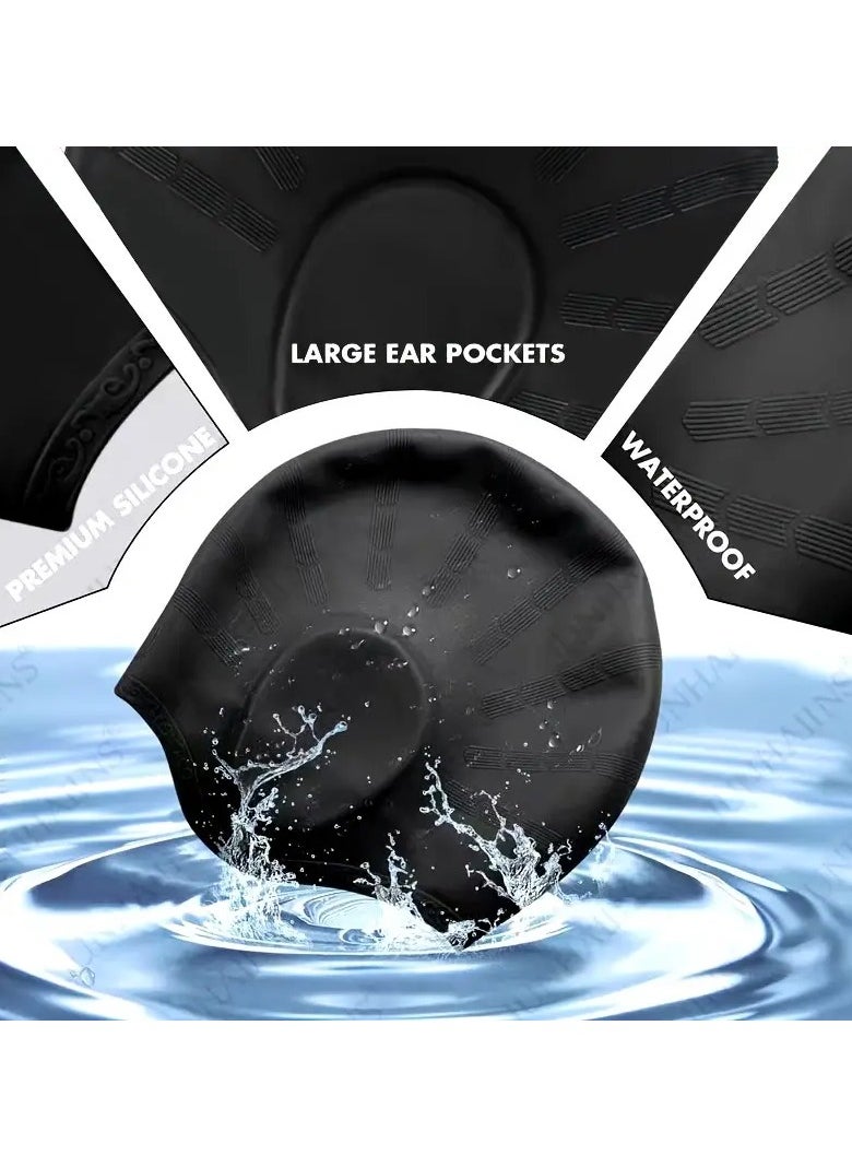 Goolsky 1pc Silicone Plus Ear Protection Swimming Cap, Adult Men's And Women's Waterproof Comfortable Non-slip Swimming Cap, Suitable For Long Hair  - Image 3