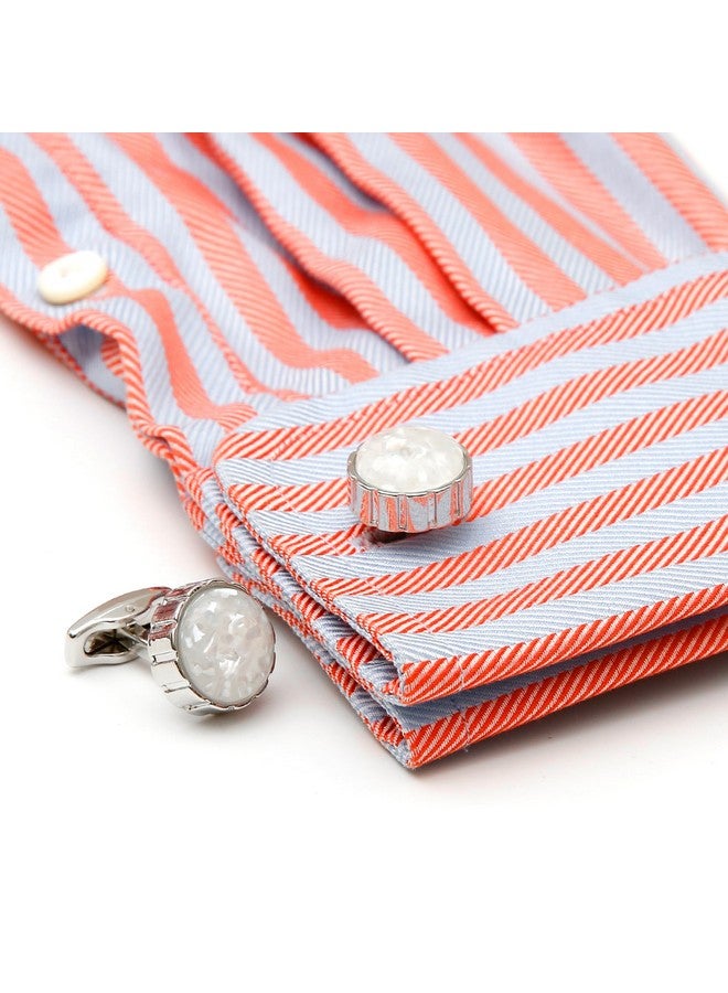 Jonwo Round Polished Stone Cufflinks For Men Lady In Gift Case Classic Silver Gemstone Men'S Cufflinks Jewelry Set For Wedding Anniversary Business Party Events Tuxedo Dress - Image 5