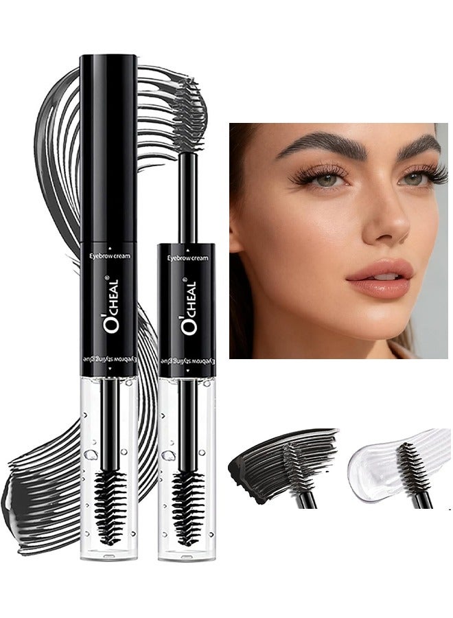 OCHEAL Double Head Styling Stereo Plastic EyeBrow，Waterproof, SmudgeProof Brow Glue with Brush, Quick-Drying, 24HR Brows Makeup for Natural Full Brows, 3D Eyebrow Mascara for Women #03 Black - Image 1