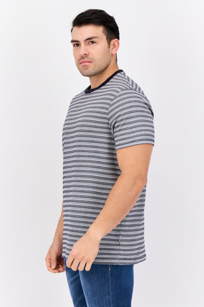 Peter Werth Men Crew Neck Short Sleeve Textured T Shirt, White/Black - Image 2