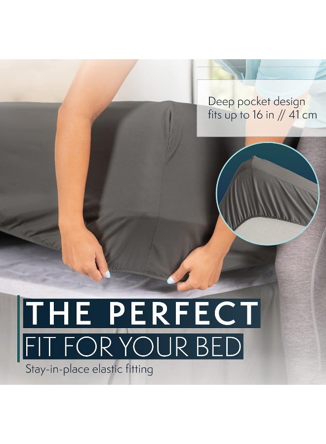 HC COLLECTION Twin Sheets - Deep Pocket Bed Sheets - Extra Soft & Breathable - 3 PC Set, Easy Care, Machine Washable - Cooling Gray Sheets - Image 5