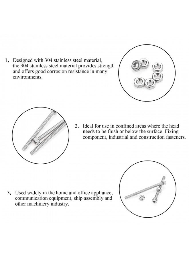 DYWISHKEY DYWISHKEY 200 Pieces M3 x 30mm/35mm/40mm/45mm/50mm Stainless Steel 304 Hex Socket Head Cap Bolts Screws and Nuts Kit  - Image 3