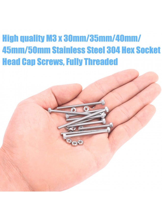 DYWISHKEY DYWISHKEY 200 Pieces M3 x 30mm/35mm/40mm/45mm/50mm Stainless Steel 304 Hex Socket Head Cap Bolts Screws and Nuts Kit  - Image 4
