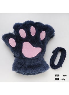 2023 cat claw gloves girls open finger gloves winter cute cartoon cat thickened fluffy bear palm half finger gloves Navy blue bear paw gloves