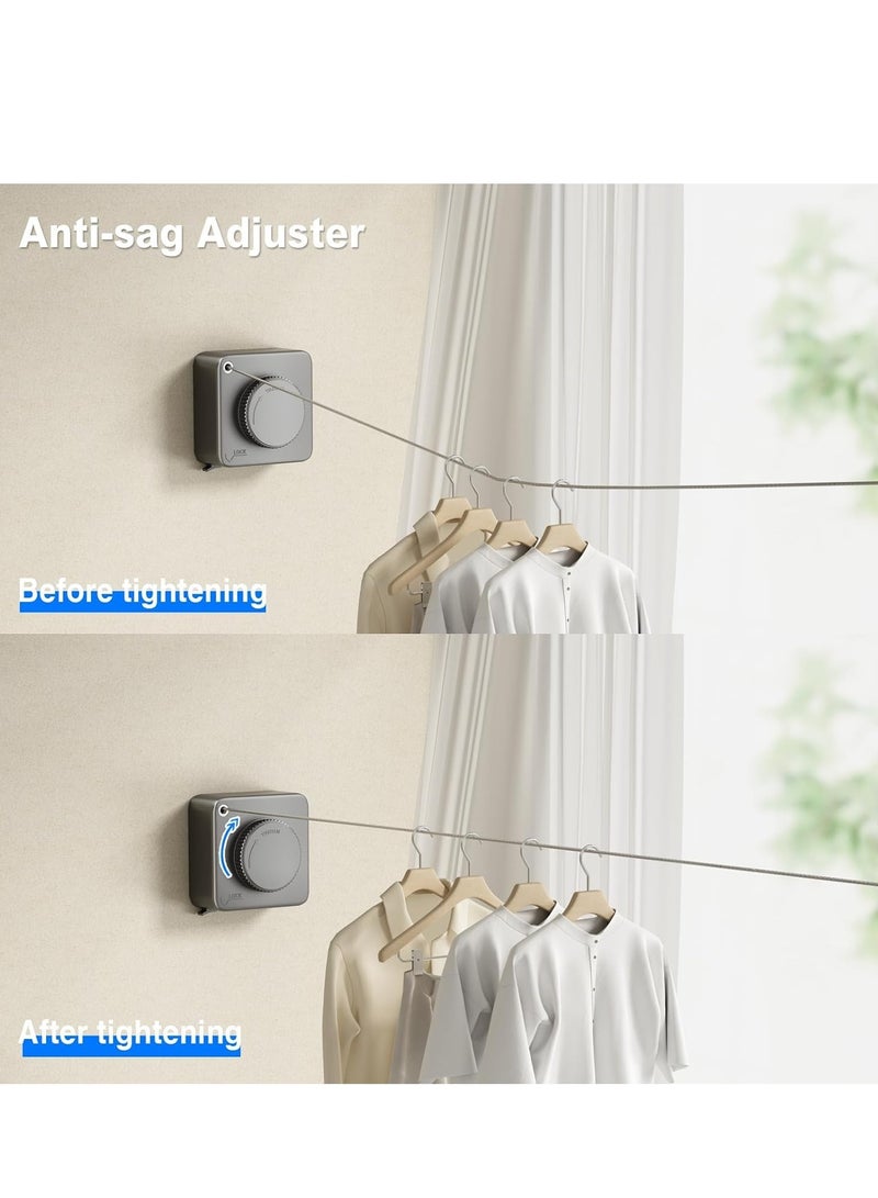 Heavy Duty Retractable Clothesline for Indoor and Outdoor Use, Wall Mounted Stainless Steel Laundry Line, 15.1 Feet Long, Non-Sagging Design in Grey - Image 3