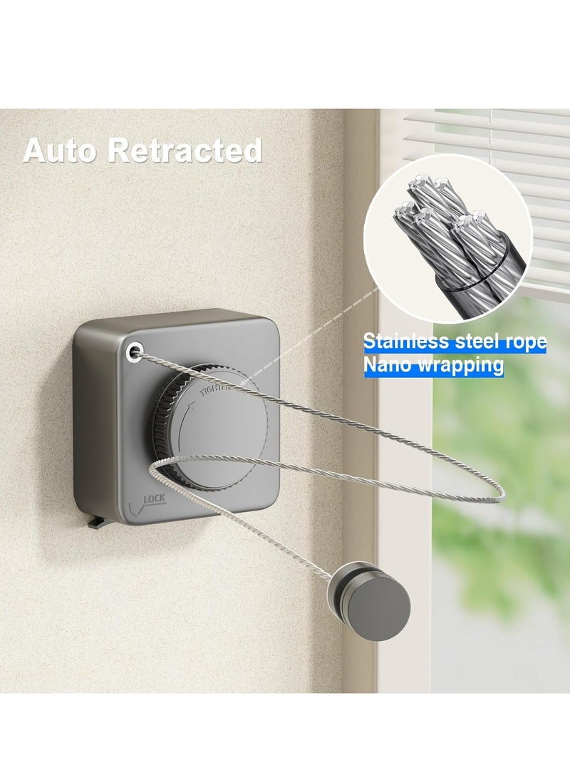 Heavy Duty Retractable Clothesline for Indoor and Outdoor Use, Wall Mounted Stainless Steel Laundry Line, 15.1 Feet Long, Non-Sagging Design in Grey - Image 4