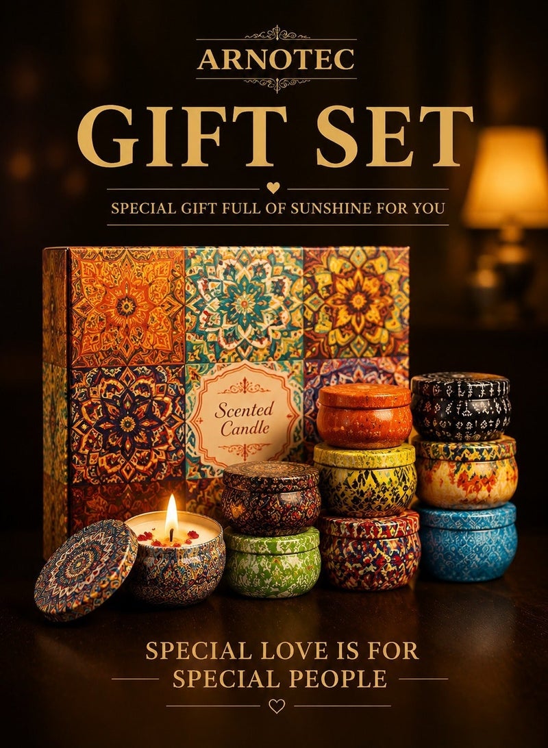 ARNOTEC طقم هدايا الشموع المعطرة، 9 قطع من شموع الصويا العطرية مع الزيوت الأساسية، 15 ساعة لكل منها، خالية من الدخان، عطر مريح للمنزل، صندوق هدايا عيد الميلاد أو عيد الميلاد للنساء والرجال - Image 1