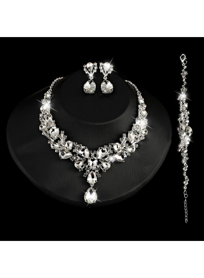 Water Drops Super Flash Rich Bride Necklace Three-piece Set Zircon New Necklace Gem Short Crystal