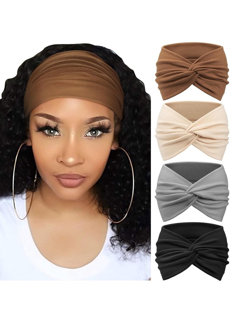 Goolsky 4 عبوات من أربطة الرأس النسائية عريضة الطراز القديم مزينة بعقدة، إكسسوارات شعر لطيفة - Image 1