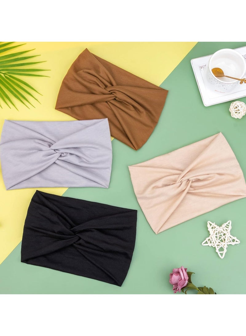 Goolsky 4 عبوات من أربطة الرأس النسائية عريضة الطراز القديم مزينة بعقدة، إكسسوارات شعر لطيفة - Image 2
