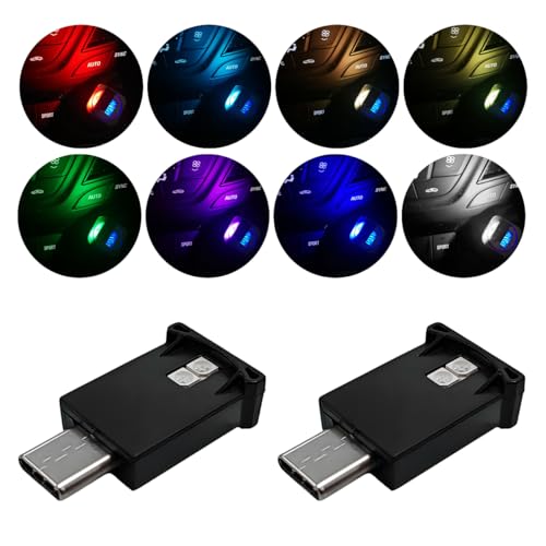 Gasedin 2 PCS USB Type C LED Ambient Light 8 Color Car RGB USB LED Decoration Night Lamp Interior Mini Adjustable Brightness Atmosphere Light Universal Vehicle Interior Accessories - Image 1