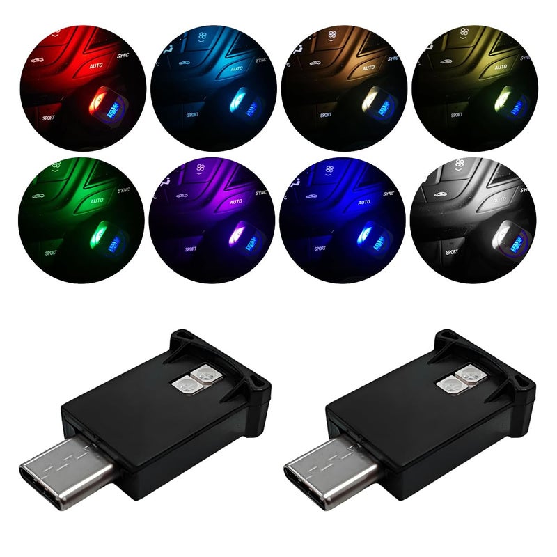 Gasedin 2 PCS USB Type C LED Ambient Light 8 Color Car RGB USB LED Decoration Night Lamp Interior Mini Adjustable Brightness Atmosphere Light Universal Vehicle Interior Accessories - Image 3