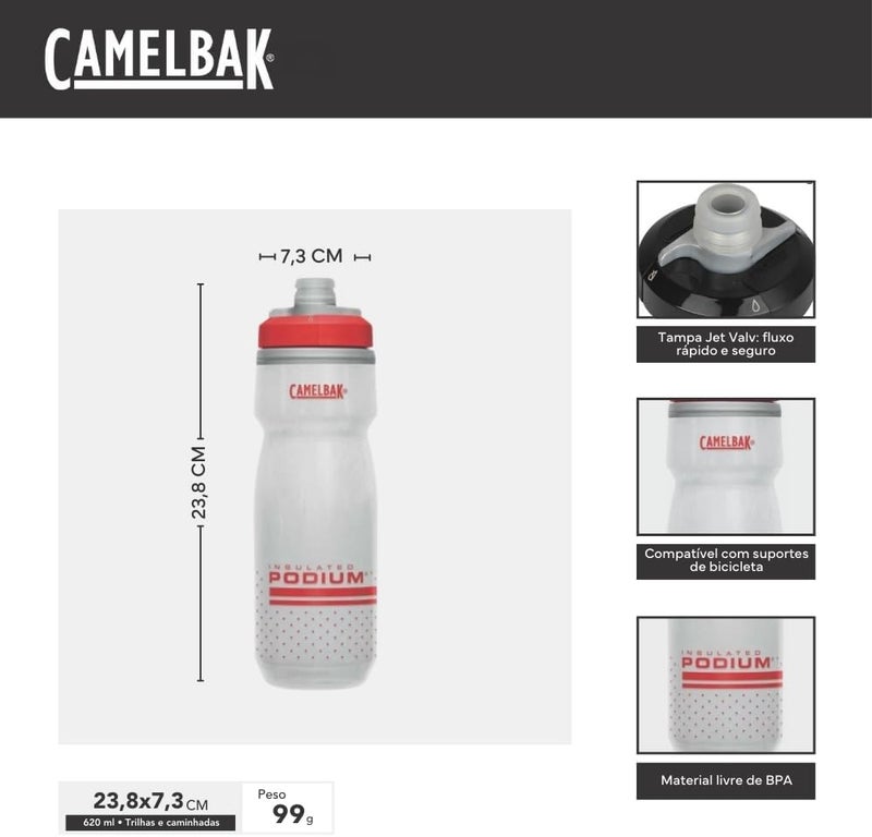 CAMELBAK Podium Chill Bike Insulated Squeeze Water Bottle Fiery Red/White, 21oz - Image 1