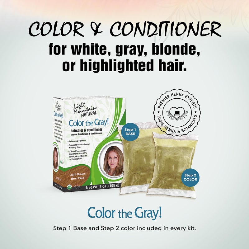Light Mountain Henna Hair Color & Conditioner, Color the Gray - Light Brown Hair Dye for Men/Women, 2-Step Chemical-Free, Semi-Permanent Hair Color for White, Gray, and Blonde Hair, 7 Oz (Pack of 2) - Image 2