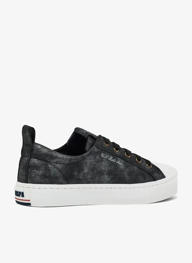 يو اس بولو اسن Women's Black Low-Top Sneakers - Lightweight Shoes with White Sole, Comfortable Casual