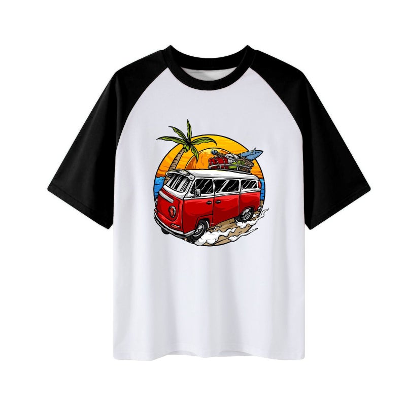 2023 Men'S And Women'S Raglan Short Sleeve Retro Bus Seven-Point Sleeve Raglan Round Neck Short Sleeve T-Shirt - Image 5