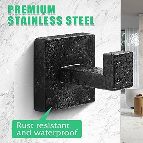 Fenas Heavy Duty Stainless Steel Towel Hooks, Wall Mounted Square Robe Hooks for Bathroom, Kitchen, Bedroom, Hotel Matte Black 2 Pack - Image 2