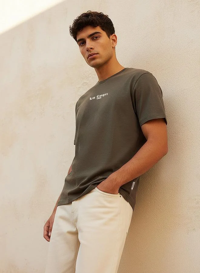 Lee Cooper BROWN Lee Cooper Men Regular Fit Crew Neck Short Sleeve Logo Print T shirt for Men | Best Price UAE