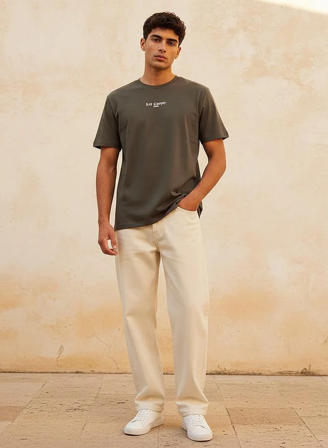 Lee Cooper BROWN Lee Cooper Men Regular Fit Crew Neck Short Sleeve Logo Print T shirt for Men | Best Price UAE