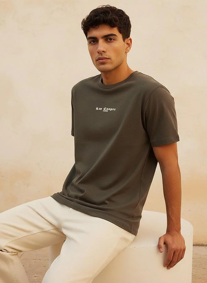 Lee Cooper BROWN Lee Cooper Men Regular Fit Crew Neck Short Sleeve Logo Print T shirt for Men | Best Price UAE