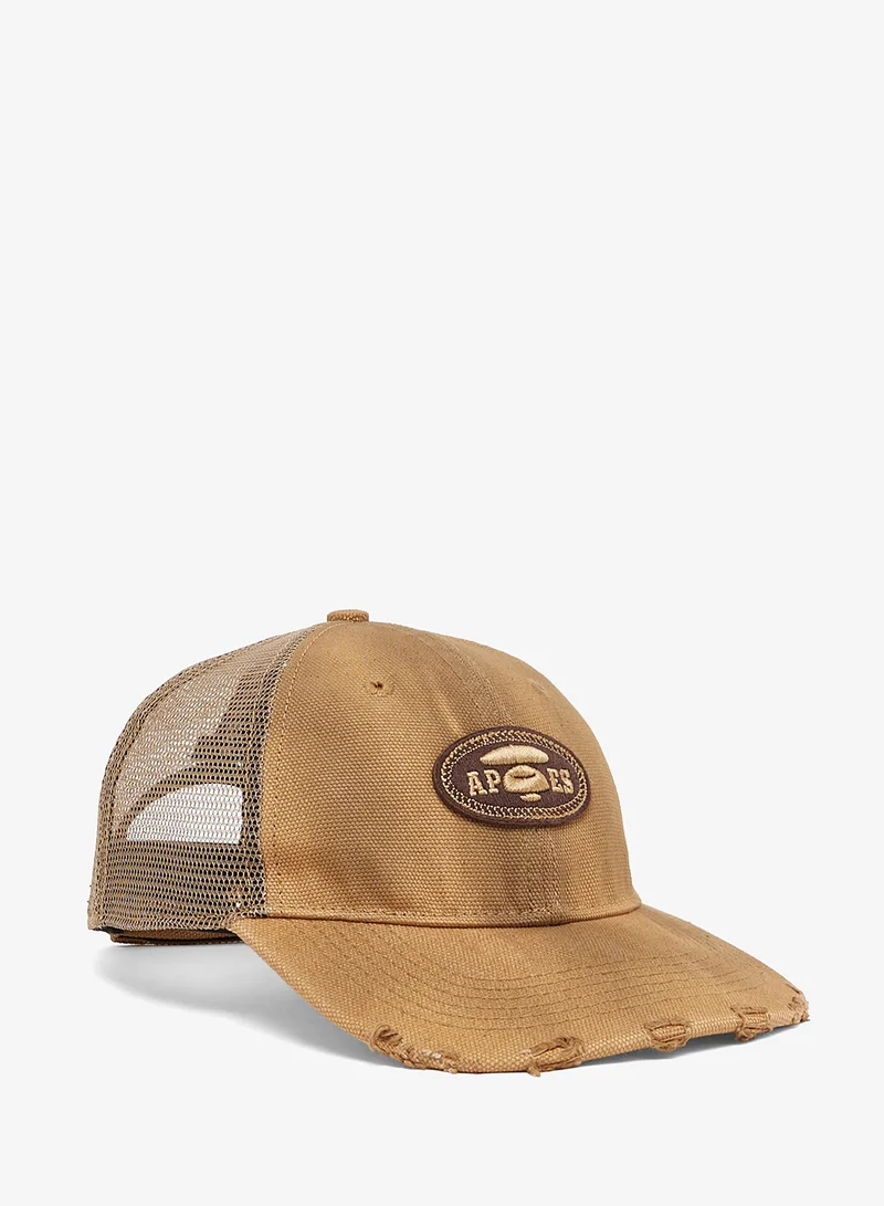 AAPE Moonface logo distressed denim cap