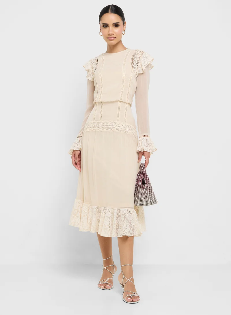 Frock and Frill Lace Detail Midi Dress