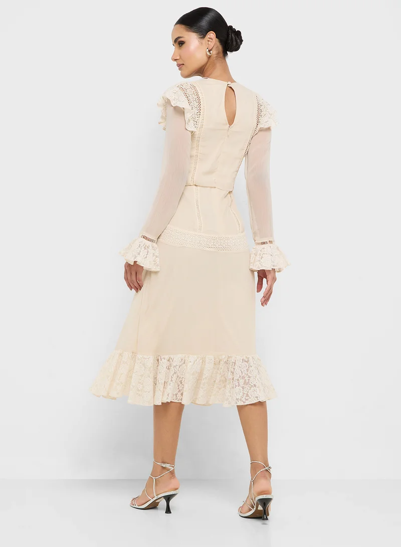 Frock and Frill Lace Detail Midi Dress